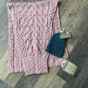Aran Sweater Market Pull Through Cabled Shawl and a ribbed hat
